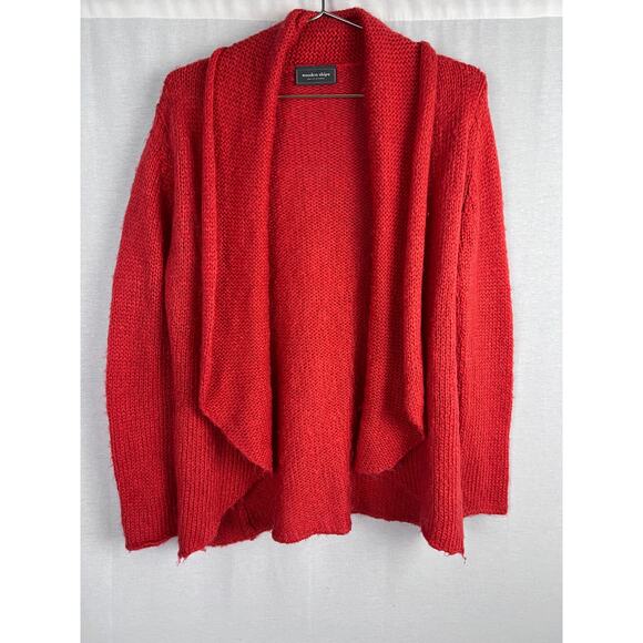 Wooden Ships Sweater Open Front Cardigan Red Mohair Wool Cozy Casual Autumn Fall - Picture 1 of 6